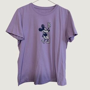 Disney Mickey Mouse Peace Sign Graphic Tee Lavender Purple Short Sleeve T-Shirt
